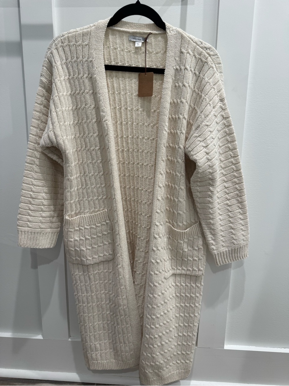 Crosstree Lane Cream Cable-Knit Open-Front Long Cardigan Size Medium